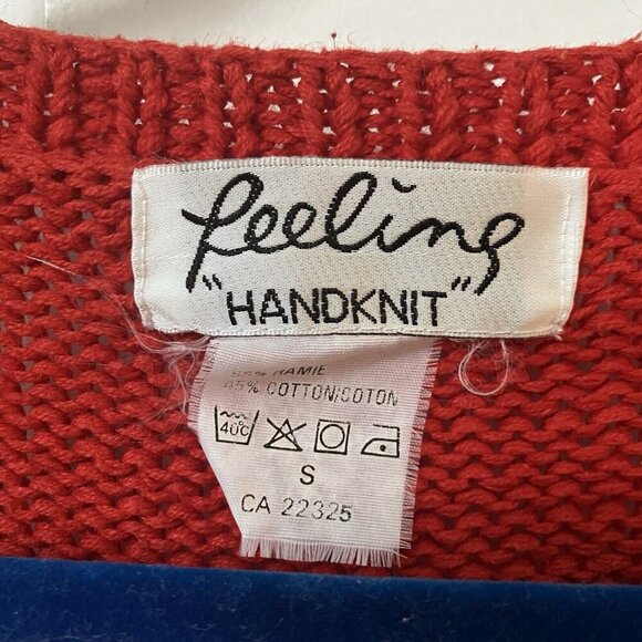 Vintage Feeling Handknit Cardigan Womens S Dalmation Firetruck Sweater Red Ramie - Picture 2 of 7